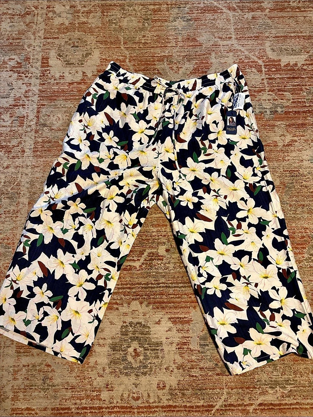 Rachel Roy Floral Wide Leg Pants Blue & White Size 3X NWT